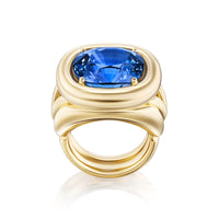 Harwell Godfrey 18K Yellow Gold One of a Kind Bezel Set Blue Sapphire Giza Ring