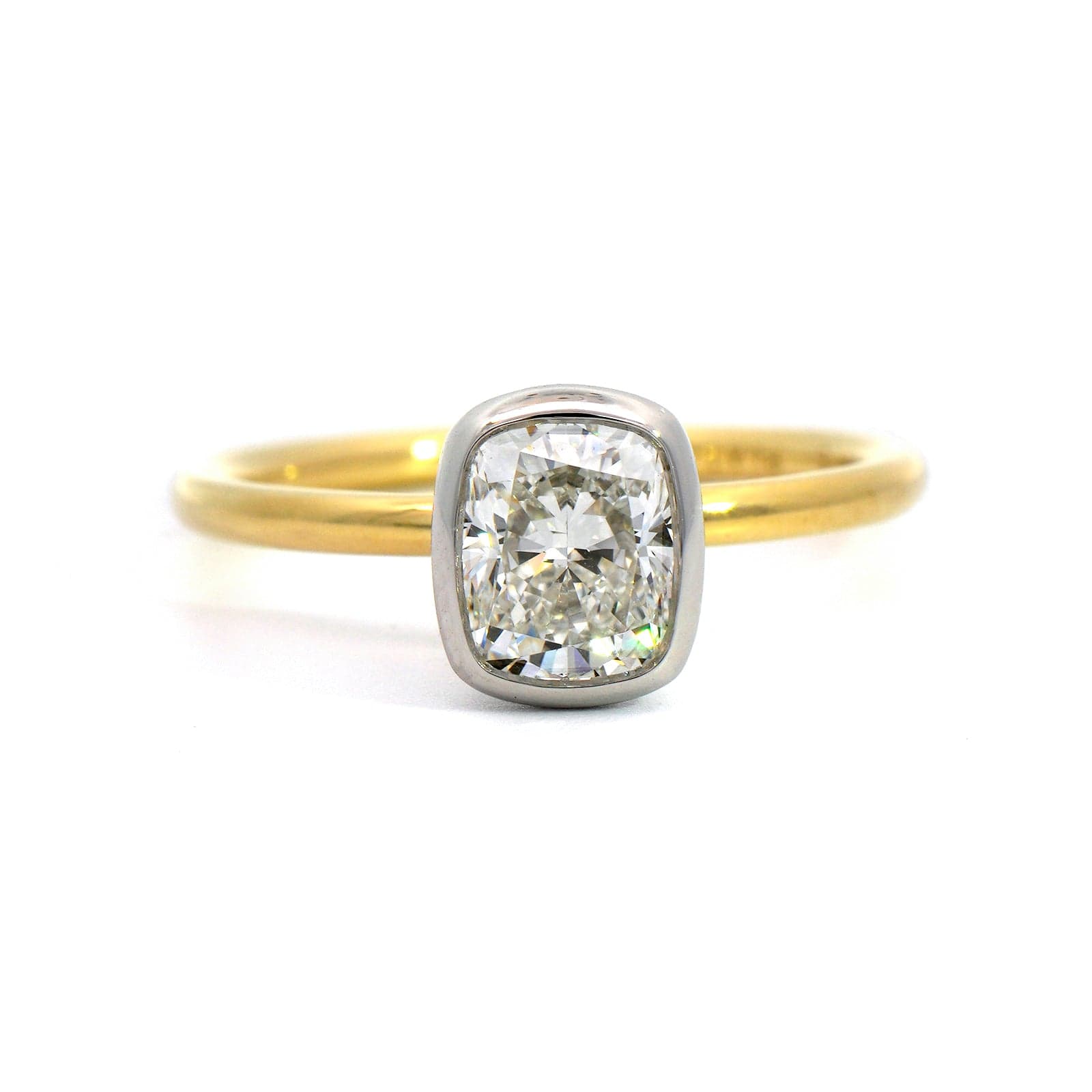 18K Yellow Gold with Platinum Cushion Diamond Engagement Ring