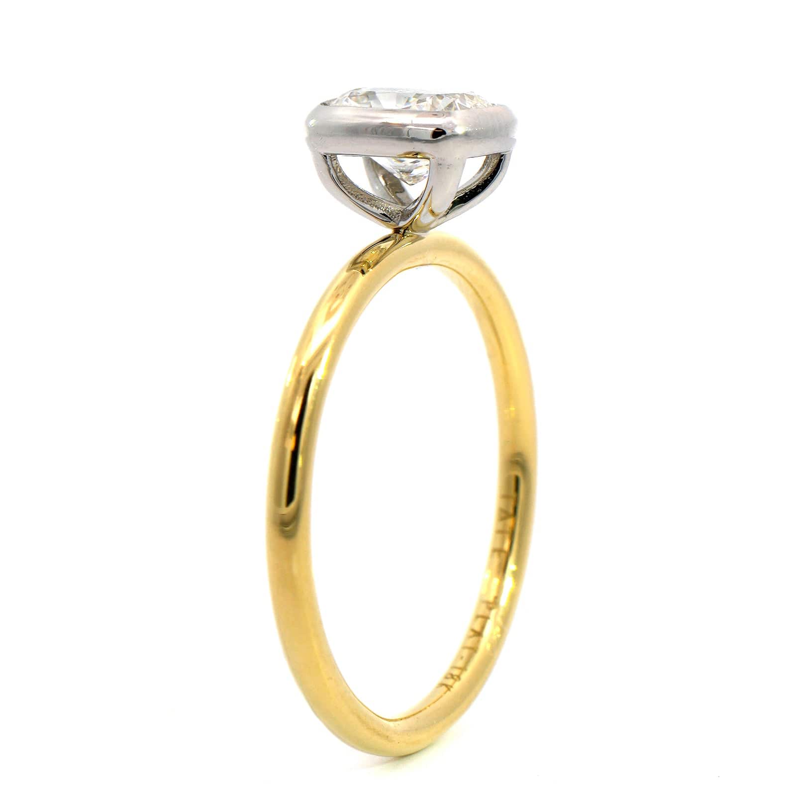 18K Yellow Gold with Platinum Cushion Diamond Engagement Ring