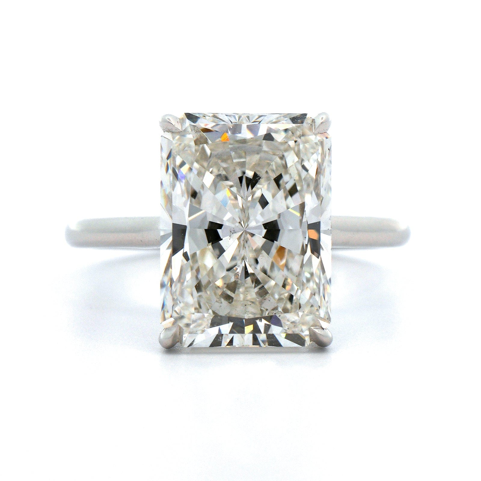 Platinum 4 Prong Cathedral Mounted Radiant Cut Diamond Engagement Ring