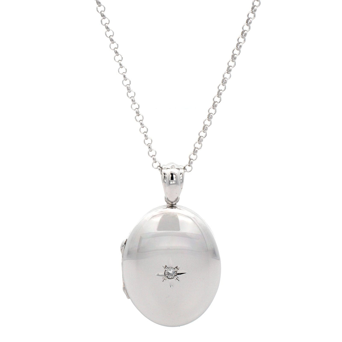 Sterling Silver Oval Diamond Locket Necklace