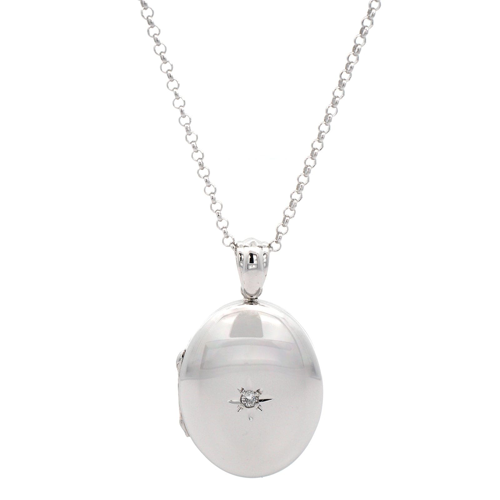 Sterling Silver Oval Diamond Locket Necklace