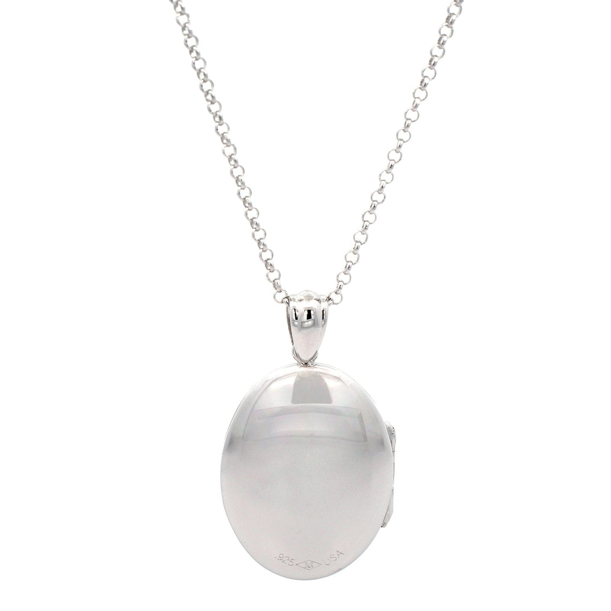 Sterling Silver Oval Diamond Locket Necklace