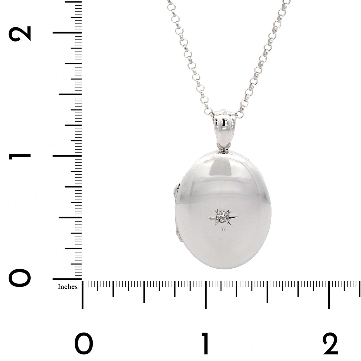 Sterling Silver Oval Diamond Locket Necklace