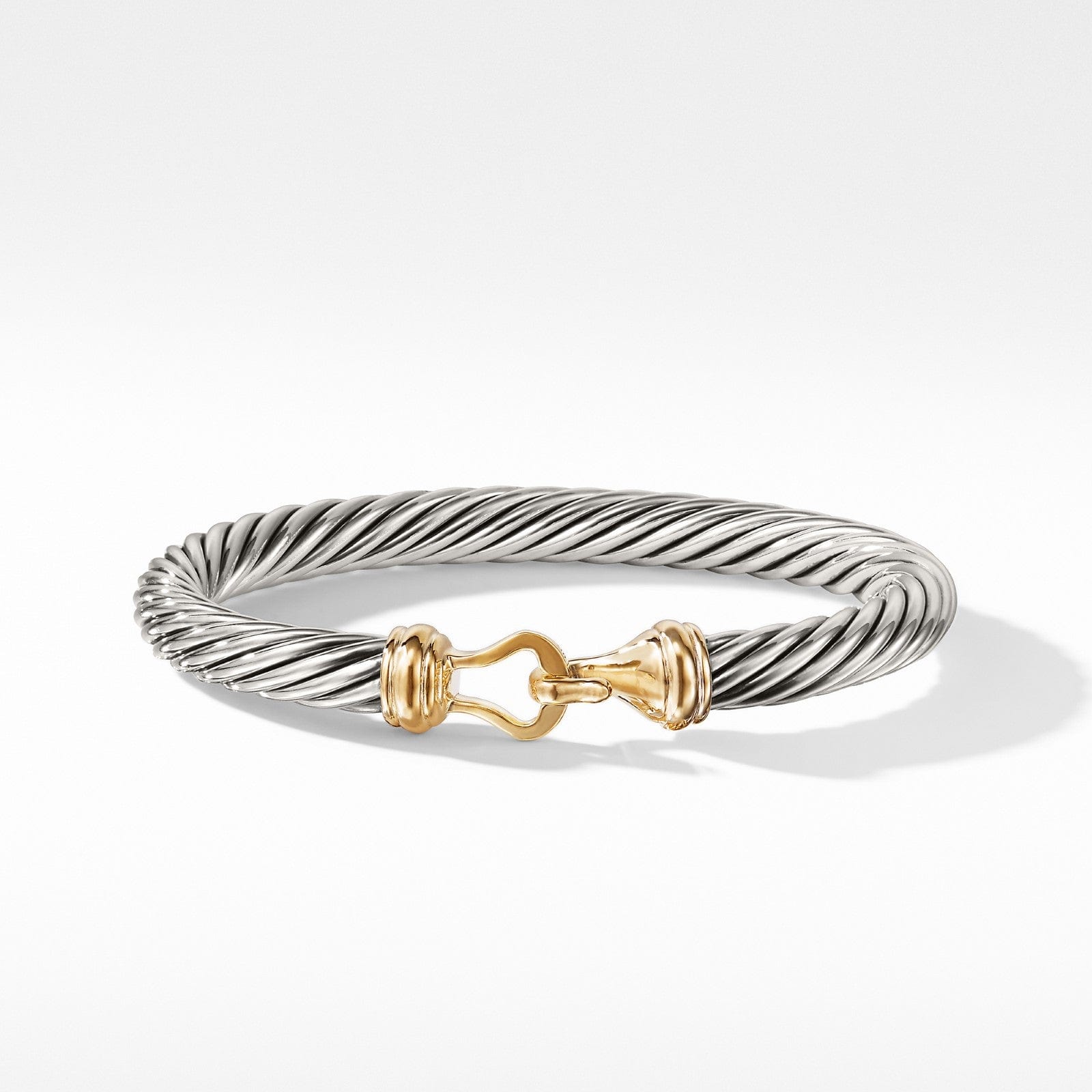 Buckle Classic Cable Bracelet in Sterling Silver with 14K Yellow Gold, 7mm