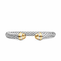 Classic Cable Bracelet Sterling Silver with 14K Yellow Gold Domes, 7mm