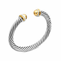 Classic Cable Bracelet Sterling Silver with 14K Yellow Gold Domes, 7mm