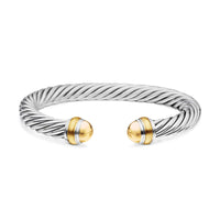 Classic Cable Bracelet Sterling Silver with 14K Yellow Gold Domes, 7mm