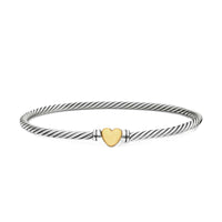 Classic Cable Heart Station Bracelet Sterling Silver with 18K Yellow Gold, 3mm