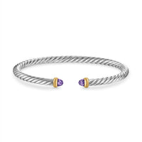 Cable Flex Bracelet in Sterling Silver with 14K Yellow Gold and Amethyst, 4mm
