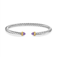 Cable Flex Bracelet in Sterling Silver with 14K Yellow Gold and Amethyst, 4mm