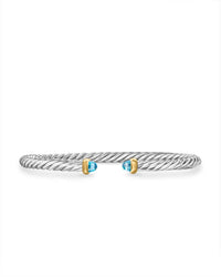 Cable Flex Bracelet in Sterling Silver with 14K Yellow Gold and Blue Topaz, 4mm