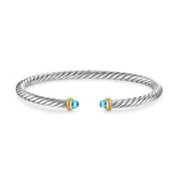 Cable Flex Bracelet in Sterling Silver with 14K Yellow Gold and Blue Topaz, 4mm