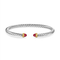 Cable Flex Bracelet in Sterling Silver with 14K Yellow Gold and Rhodolite Garnet, 4mm
