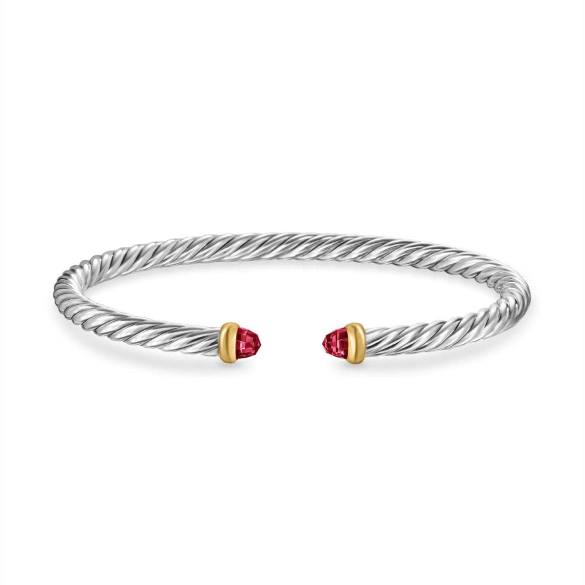 Cable Flex Bracelet in Sterling Silver with 14K Yellow Gold and Rhodolite Garnet, 4mm