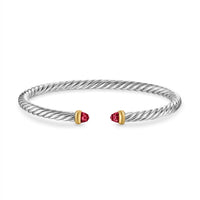 Cable Flex Bracelet in Sterling Silver with 14K Yellow Gold and Rhodolite Garnet, 4mm