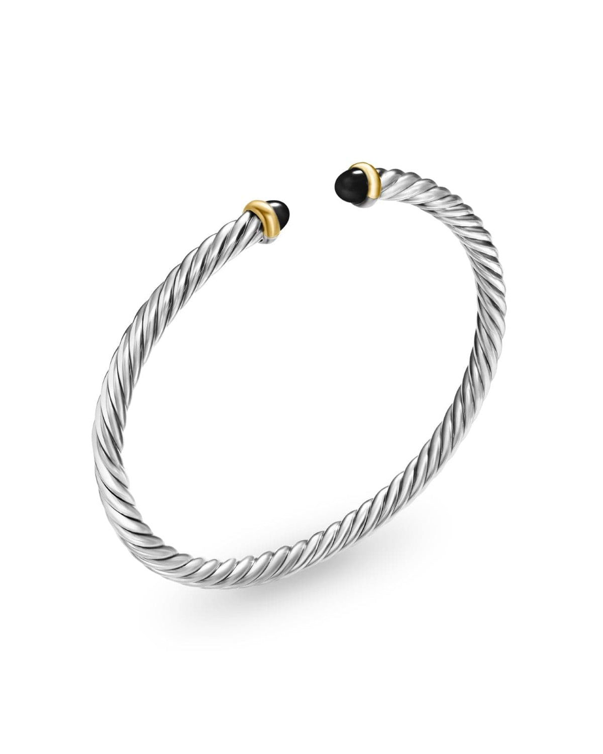 Cable Flex Bracelet in Sterling Silver with 14K Yellow Gold and Black Onyx, 4mm