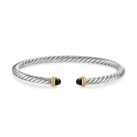 Cable Flex Bracelet in Sterling Silver with 14K Yellow Gold and Black Onyx, 4mm
