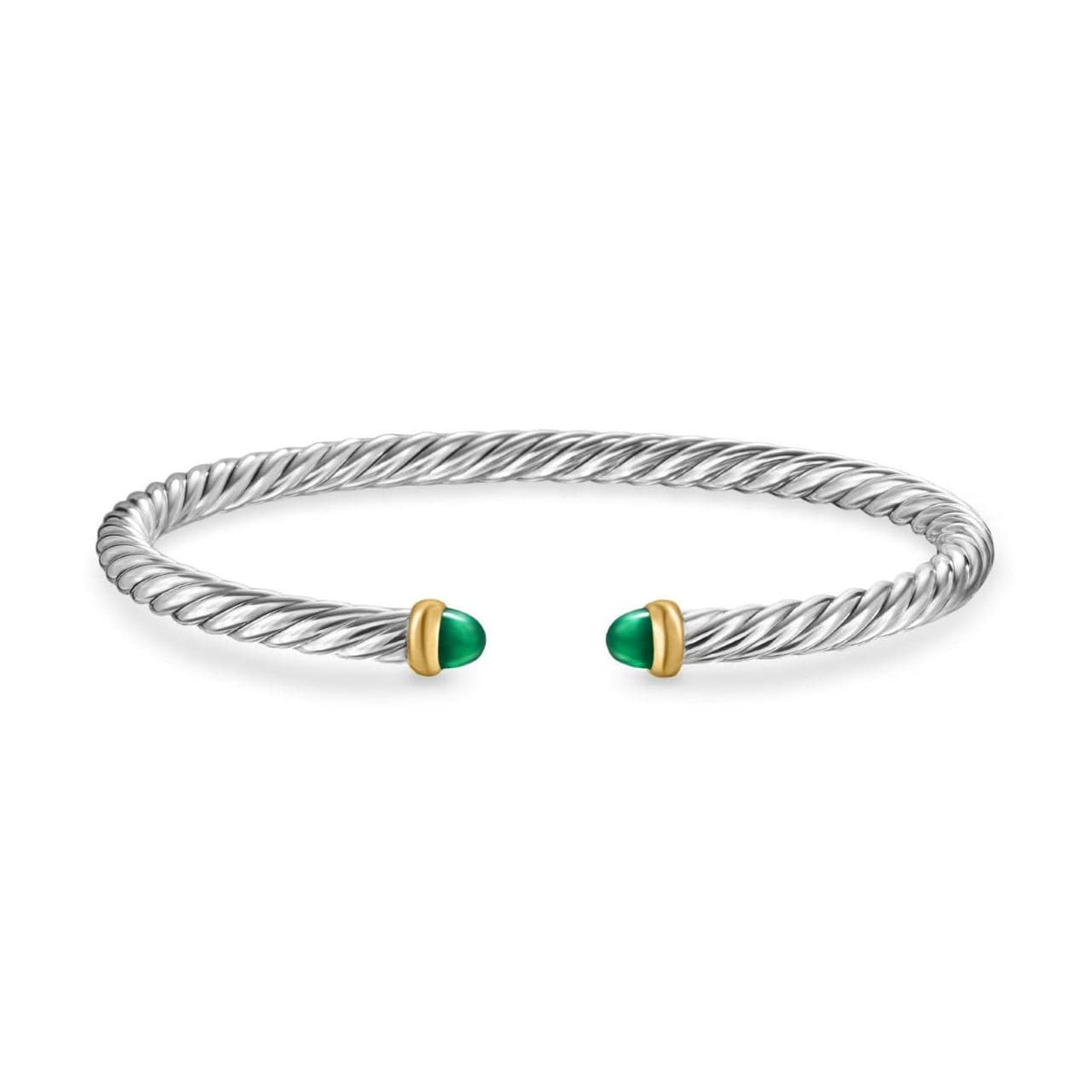 Cable Flex Bracelet in Sterling Silver with 14K Yellow Gold and Green Onyx, 4mm