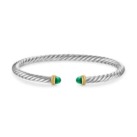Cable Flex Bracelet in Sterling Silver with 14K Yellow Gold and Green Onyx, 4mm