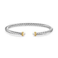 Cable Flex Bracelet in Sterling Silver with 14K Yellow Gold and Pearls, 4mm