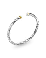 Cable Flex Bracelet in Sterling Silver with 14K Yellow Gold and Pearls, 4mm