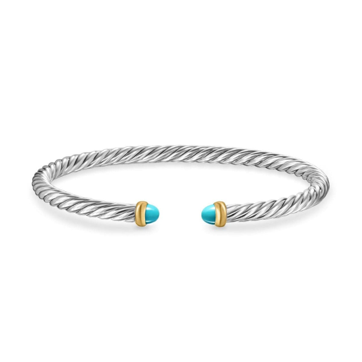 Cable Flex Bracelet in Sterling Silver with 14K Yellow Gold and Turquoise, 4mm