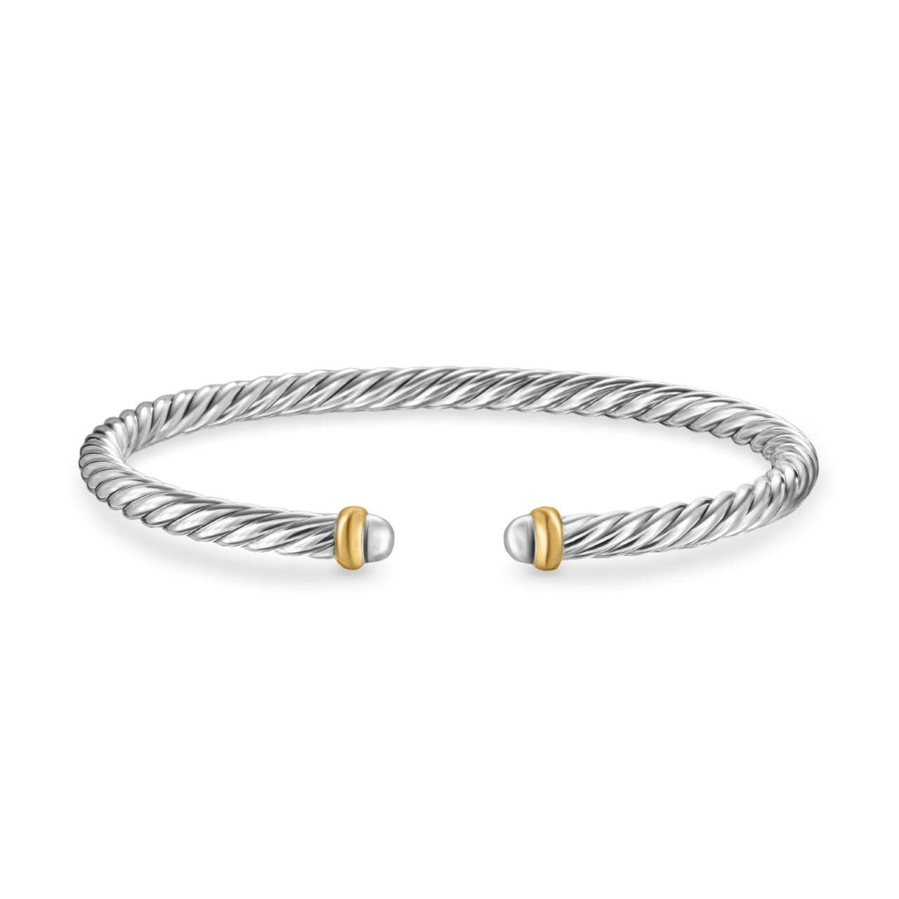 Cable Flex Bracelet in Sterling Silver with 14K Yellow Gold, 4mm