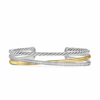 Crossover Three Row Bracelet Sterling Silver with 18K Yellow Gold and Diamonds, 11mm