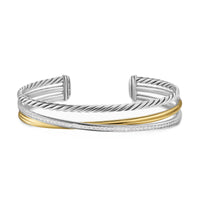Crossover Three Row Bracelet Sterling Silver with 18K Yellow Gold and Diamonds, 11mm