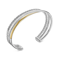 Crossover Three Row Bracelet Sterling Silver with 18K Yellow Gold and Diamonds, 11mm