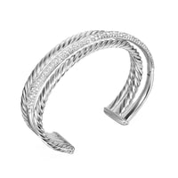 Pavé Crossover Three Row Cuff Bracelet Sterling Silver with Diamonds, 20mm