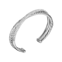 Pavé Crossover Two Row Cuff Bracelet Sterling Silver with Diamonds, 11mm