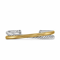 Crossover Two Row Cuff Bracelet Sterling Silver with 14K Yellow Gold, 11mm