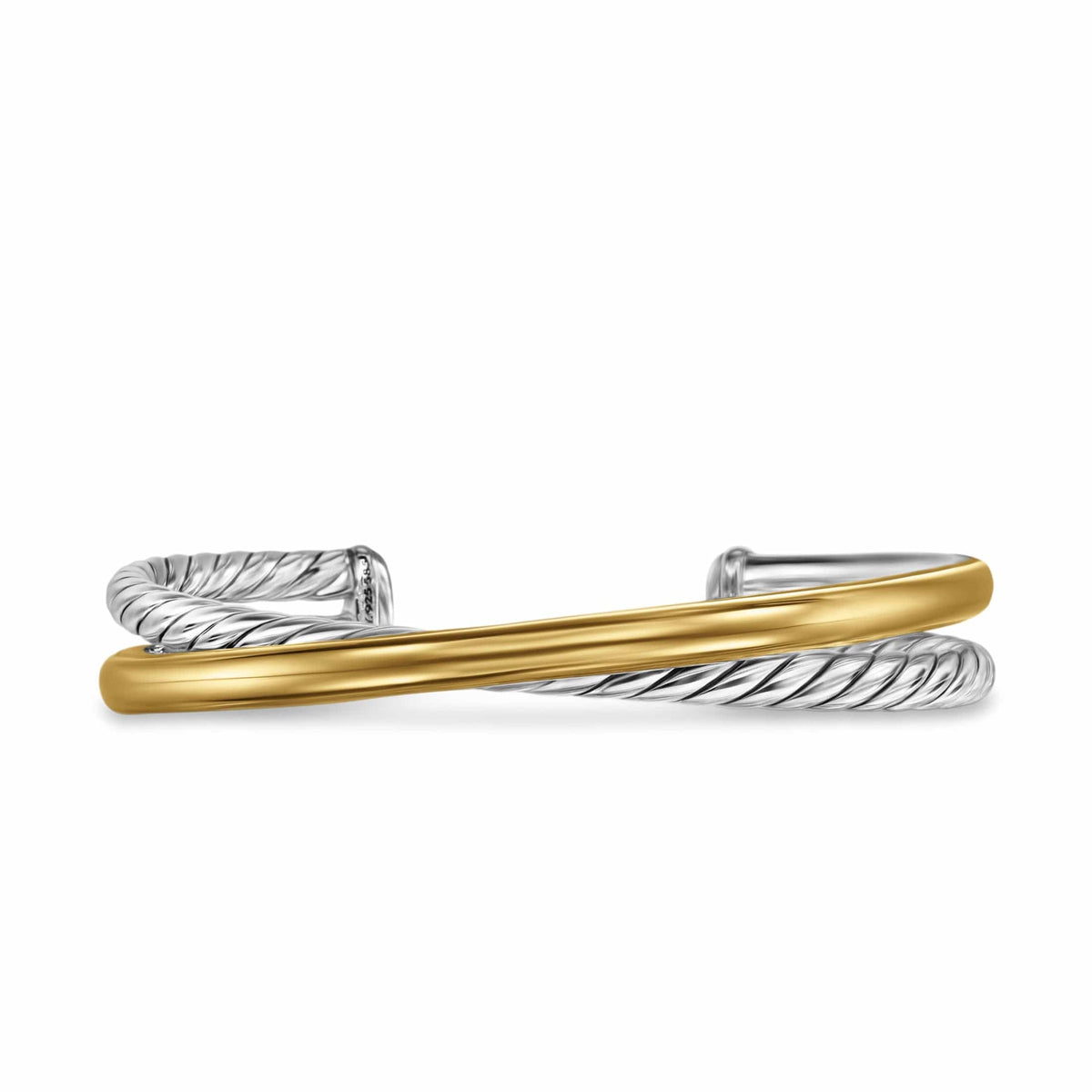 Crossover Two Row Cuff Bracelet Sterling Silver with 14K Yellow Gold, 11mm