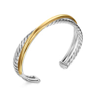 Crossover Two Row Cuff Bracelet Sterling Silver with 14K Yellow Gold, 11mm