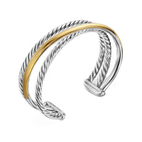 Crossover Three Row Cuff Bracelet Sterling Silver with 14K Yellow Gold, 20mm