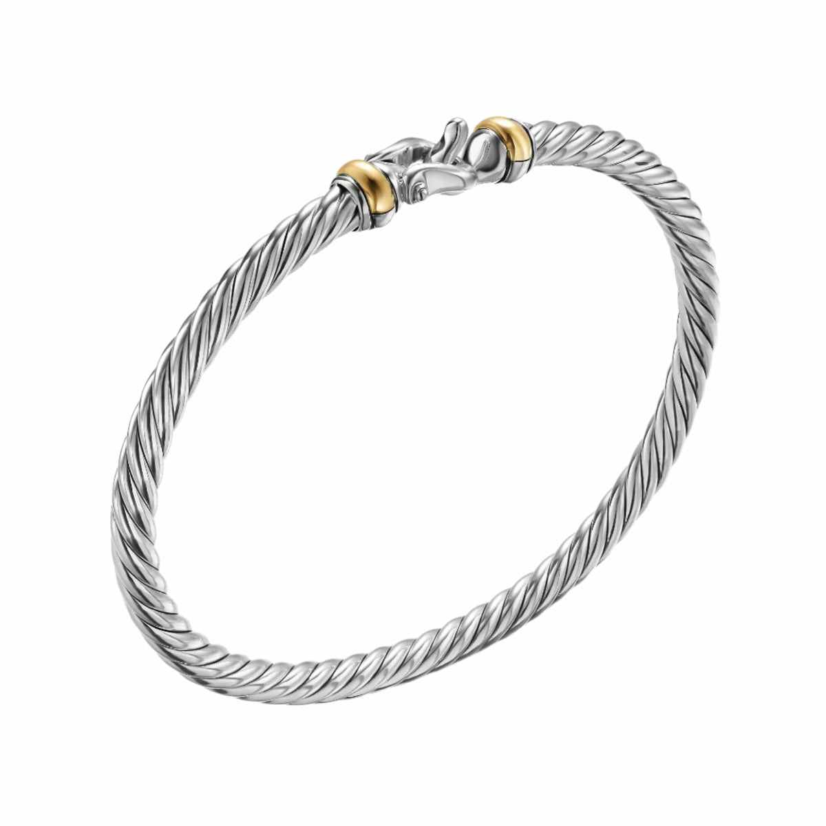 Cable Flex Buckle Bracelet Sterling Silver with 14K Yellow Gold, 4mm