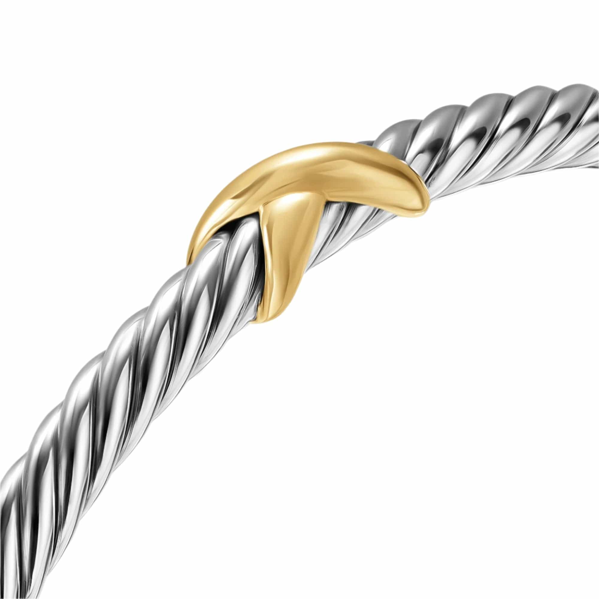 Cable Flex X Station Bracelet Sterling Silver with 14K Yellow Gold, 4mm