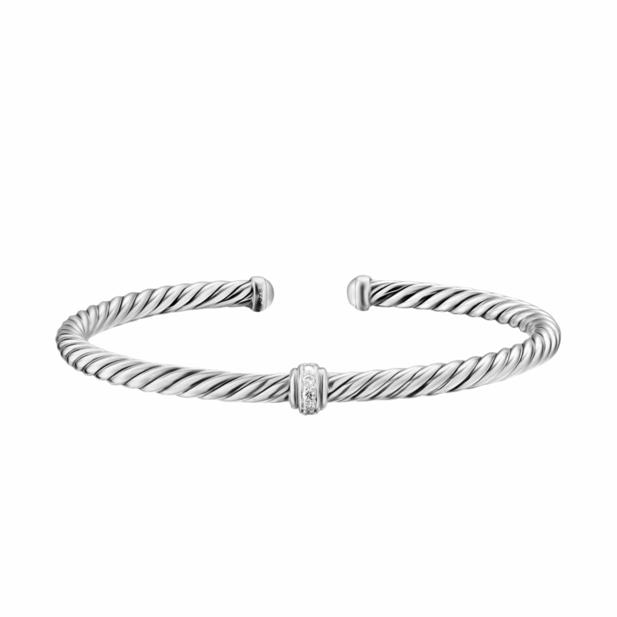 Cable Flex Station Bracelet Sterling Silver with Diamonds, 4mm