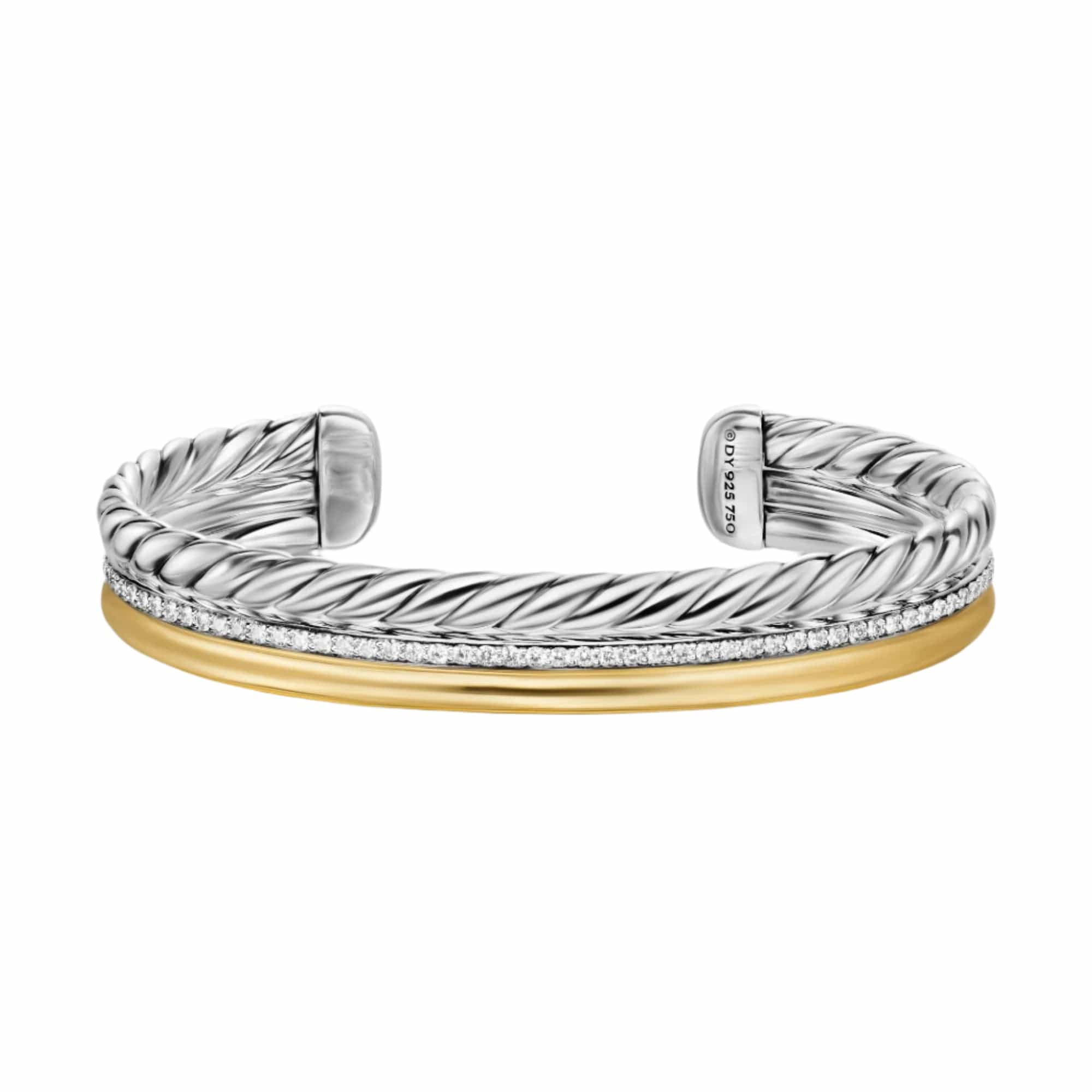 DY Mercer® Three Row Cuff Bracelet Sterling Silver with 18K Yellow Gold and Diamonds, 10.4mm