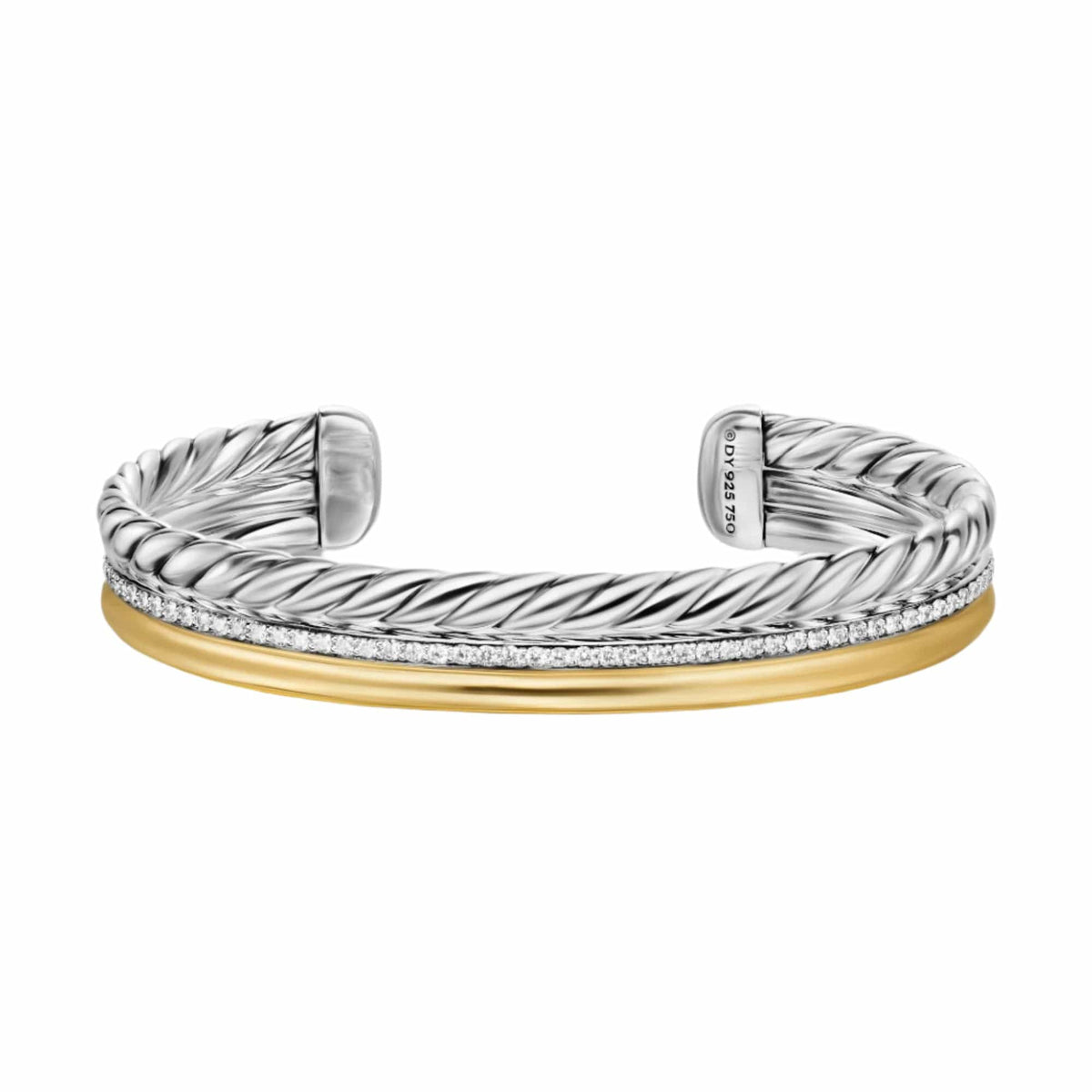 DY Mercer® Three Row Cuff Bracelet Sterling Silver with 18K Yellow Gold and Diamonds, 10.4mm