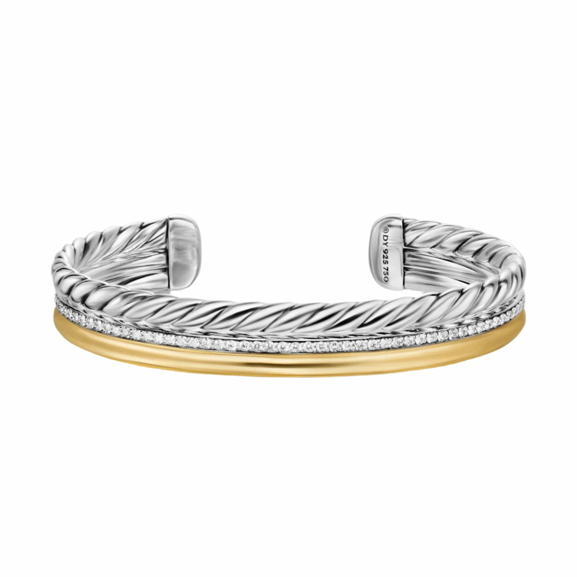 DY Mercer® Three Row Cuff Bracelet Sterling Silver with 18K Yellow Gold and Diamonds, 10.4mm