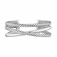 Bold Crossover Three Row Cuff Bracelet Sterling Silver, 19mm