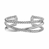Bold Crossover Three Row Cuff Bracelet Sterling Silver, 19mm
