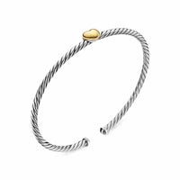 Micro Cable Flex® Heart Station Bracelet Sterling Silver with 14K Yellow Gold, 2.6mm