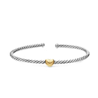 Micro Cable Flex® Heart Station Bracelet Sterling Silver with 14K Yellow Gold, 2.6mm