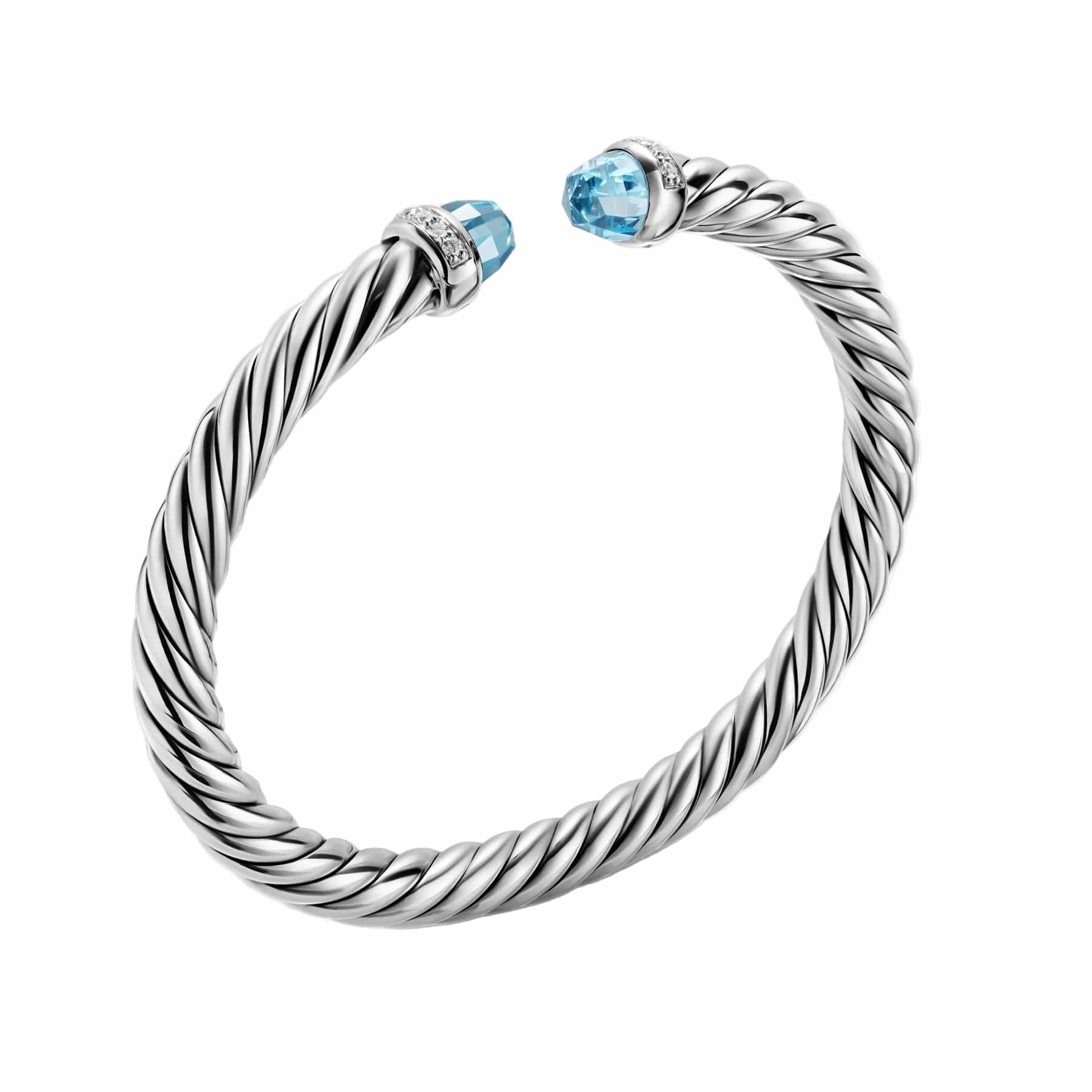 Cable Flex® Bracelet Sterling Silver with Blue Topaz and Diamonds, 6mm
