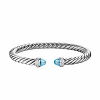 Cable Flex® Bracelet Sterling Silver with Blue Topaz and Diamonds, 6mm