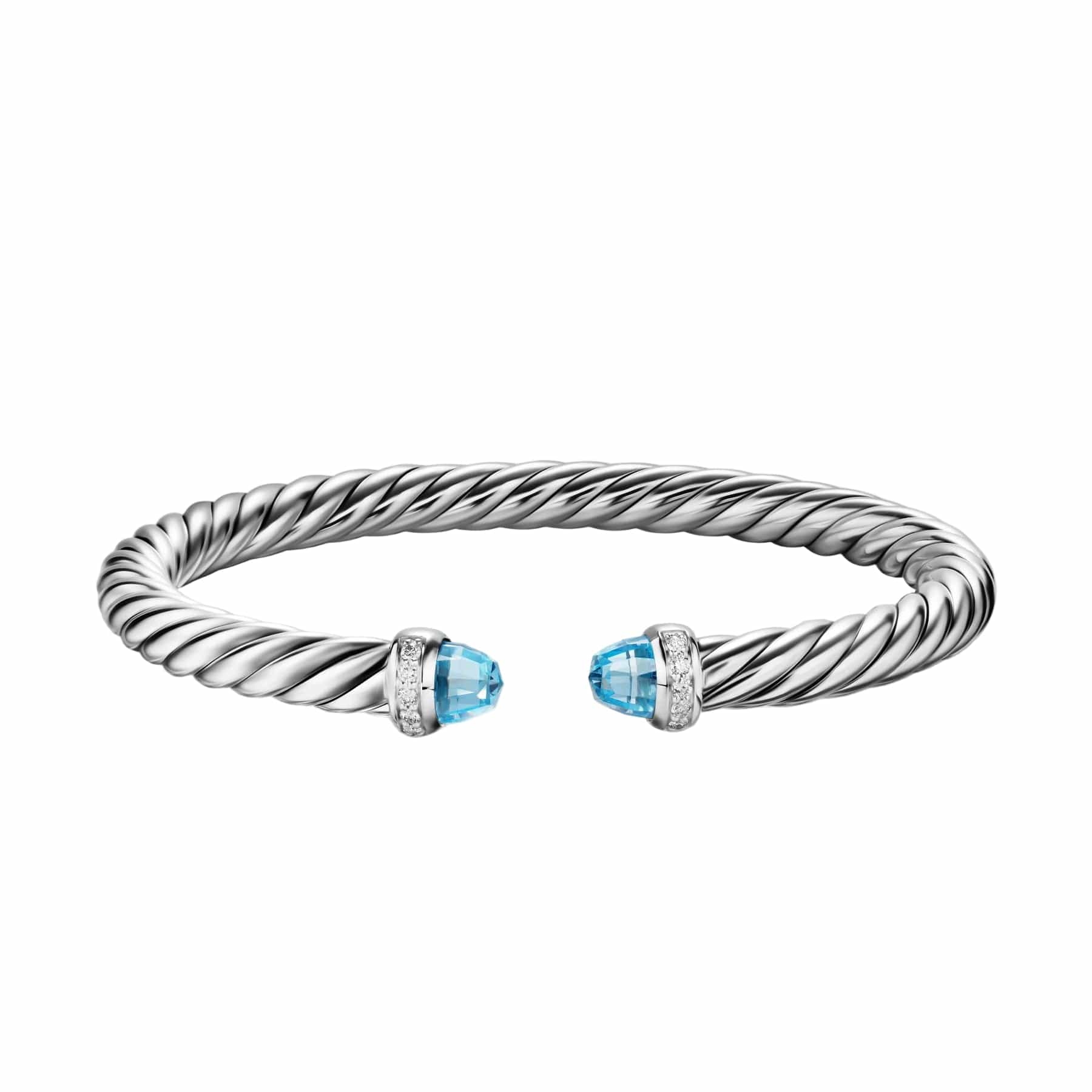 Cable Flex® Bracelet Sterling Silver with Blue Topaz and Diamonds, 6mm